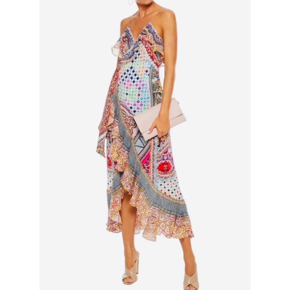 CAMILLA 100% silk asymmetric wrap dress in vintage vixen